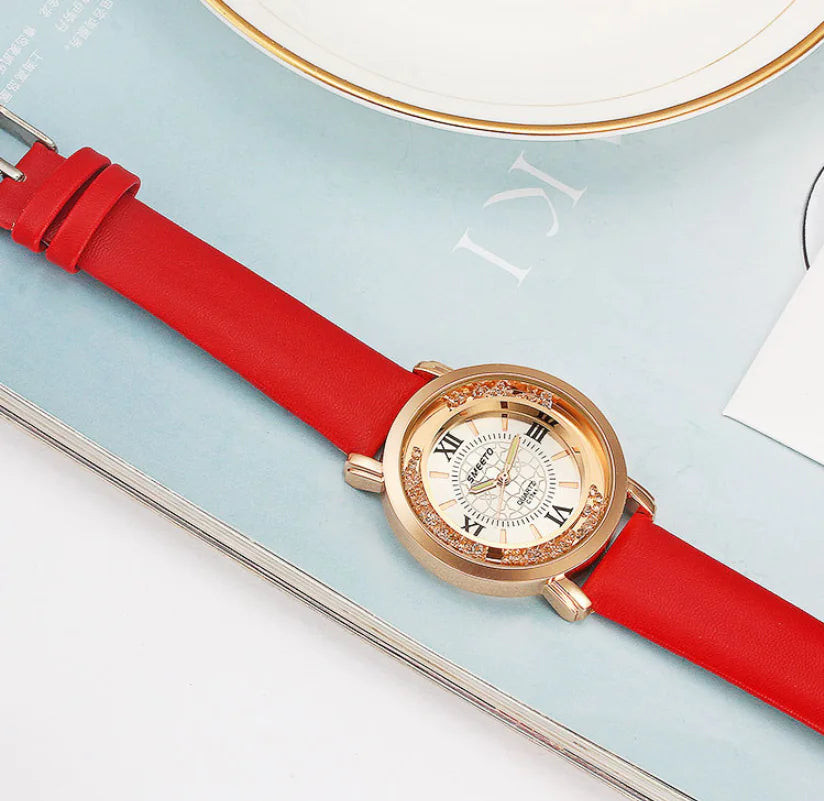 Liquid Sand Watch, Diamond Quartz Watch, Waterproof Leather Strap