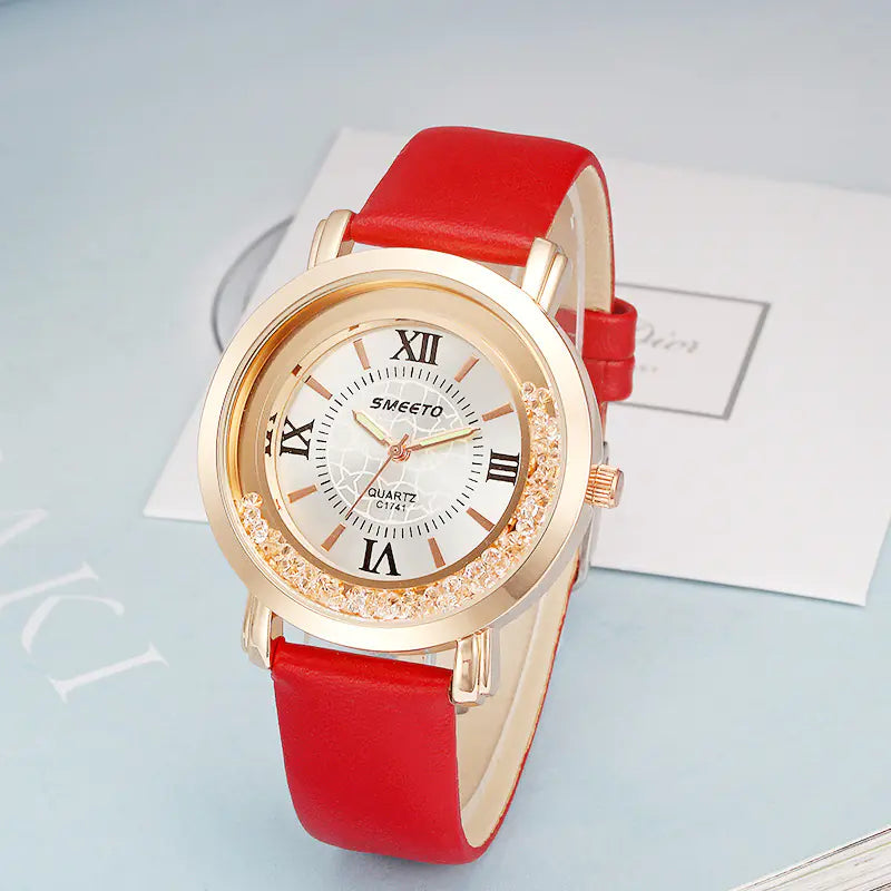 Liquid Sand Watch, Diamond Quartz Watch, Waterproof Leather Strap