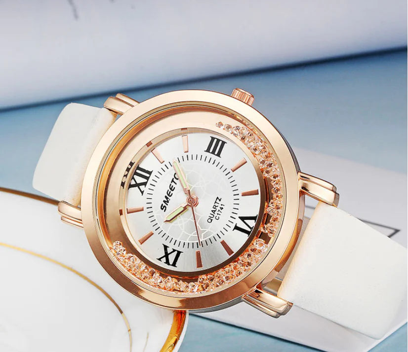 Liquid Sand Watch, Diamond Quartz Watch, Waterproof Leather Strap