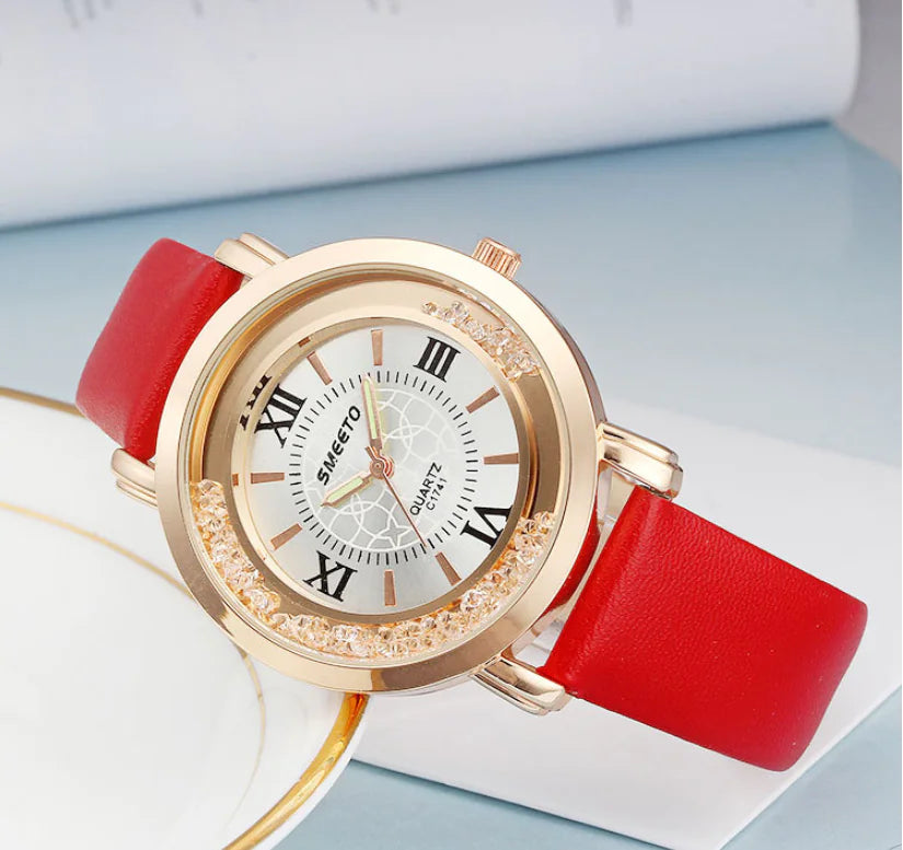Liquid Sand Watch, Diamond Quartz Watch, Waterproof Leather Strap