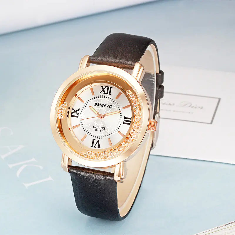 Liquid Sand Watch, Diamond Quartz Watch, Waterproof Leather Strap