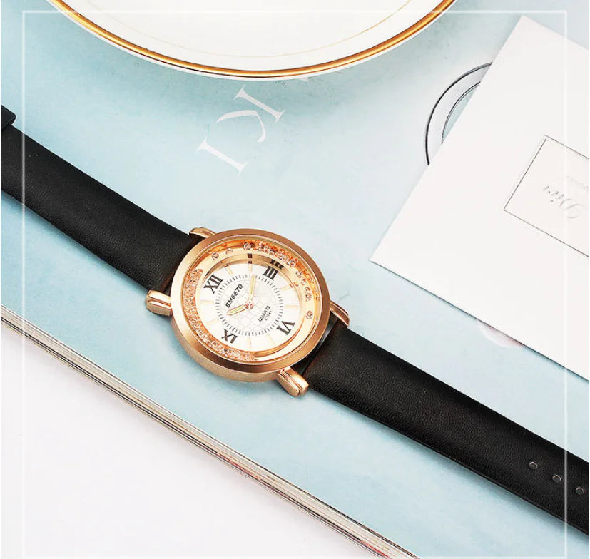 Liquid Sand Watch, Diamond Quartz Watch, Waterproof Leather Strap