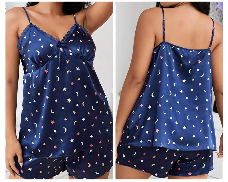 Plus Size Backless Sling Sleepwear Set with Shorts