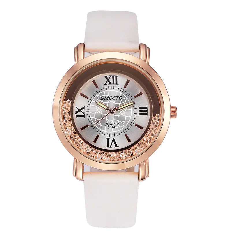 Liquid Sand Watch, Diamond Quartz Watch, Waterproof Leather Strap