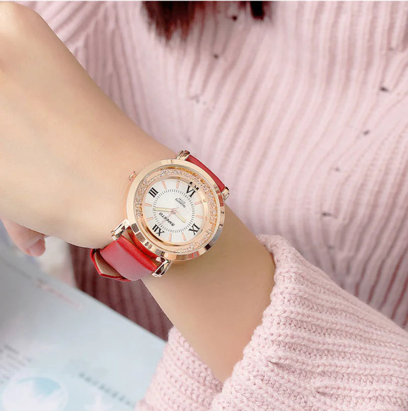 Liquid Sand Watch, Diamond Quartz Watch, Waterproof Leather Strap