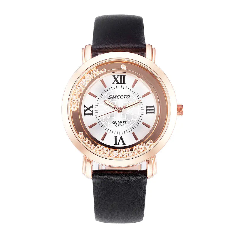 Liquid Sand Watch, Diamond Quartz Watch, Waterproof Leather Strap