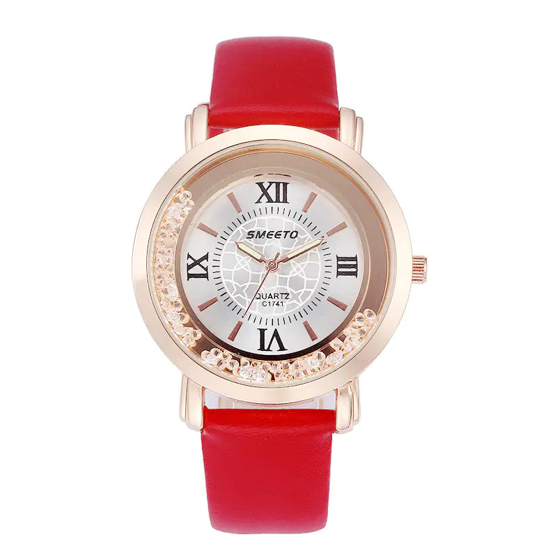 Liquid Sand Watch, Diamond Quartz Watch, Waterproof Leather Strap
