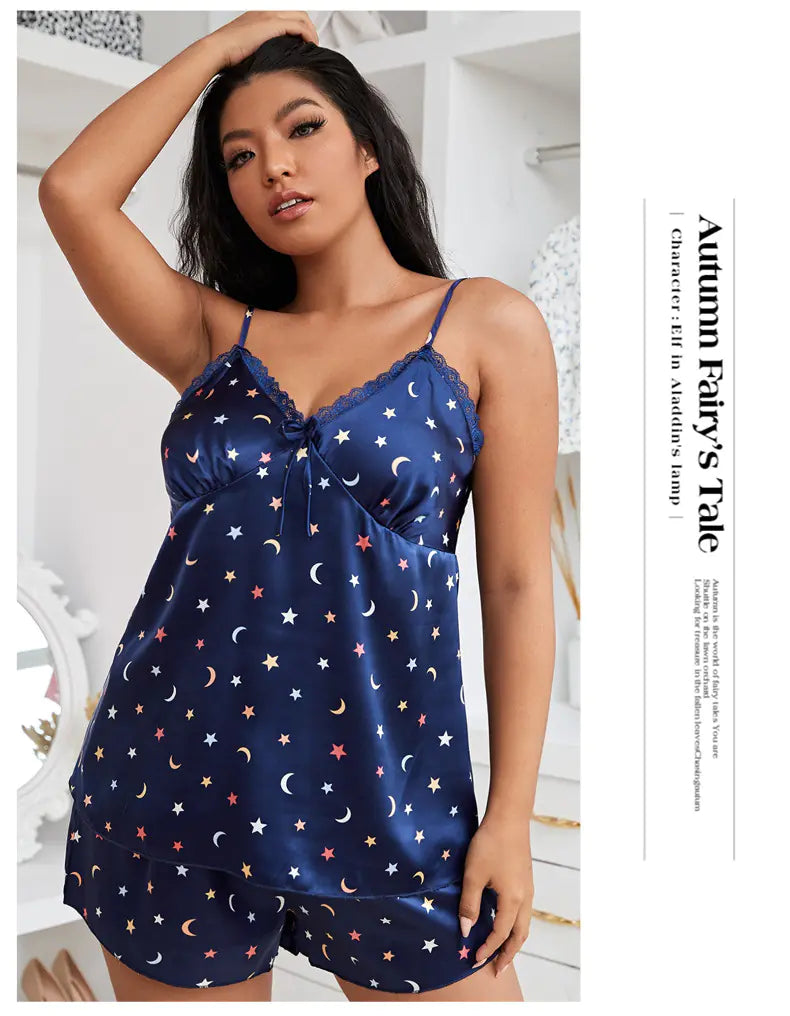 Plus Size Backless Sling Sleepwear Set with Shorts